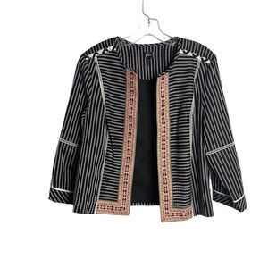 NWT Rafaella Womens Black & White Sunset Serenade Woven Jacket Boho L Stripe
